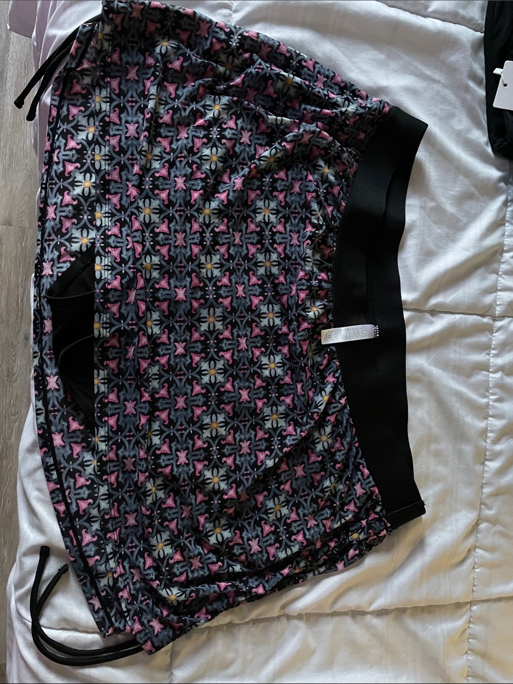 Women's Pink & Black Patterned Swim Bikini Skirt